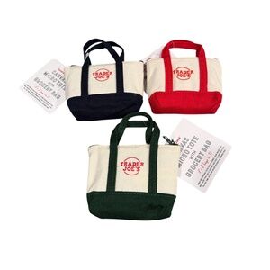 SET OF 3 Trader Joe's Mini Canvas 2 in 1 Micro Tote w Grocery Bag Red Blue Green